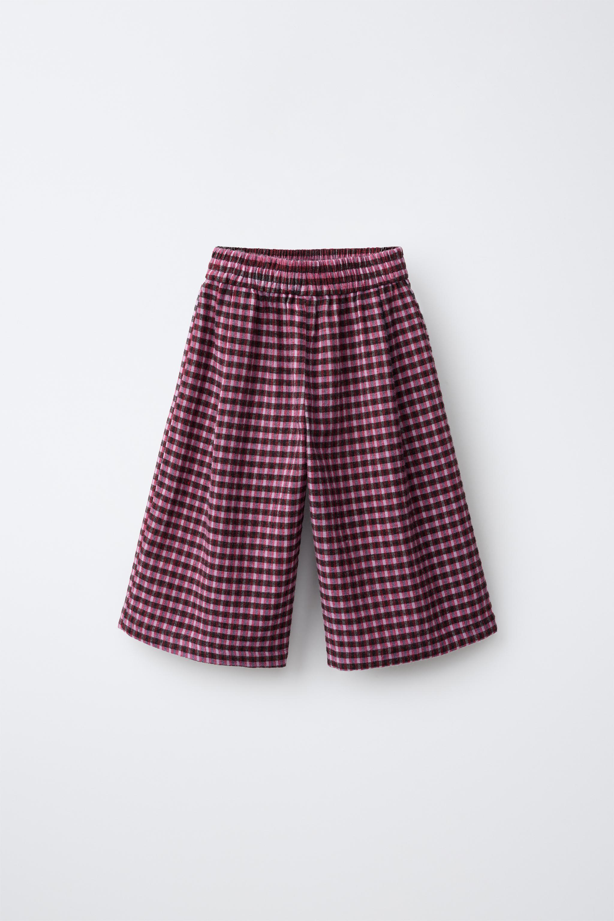 チェック柄タックキュロットパンツ - フクシア | ZARA Japan / 日本