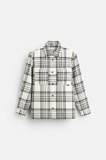 Zara PLAID FLANNEL SHIRT - Black