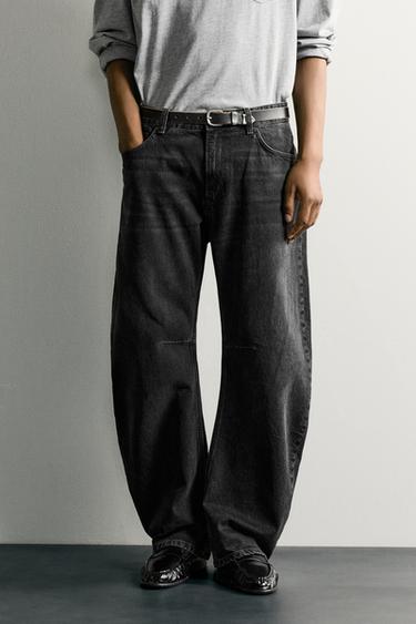 Zara STRAIGHT BARREL FIT JEANS - Charcoal