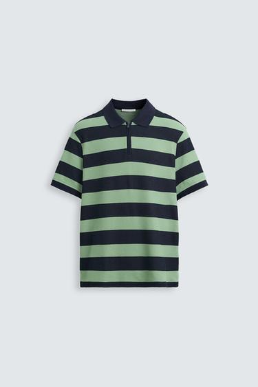 Zara QUARTER ZIP POLO - striped