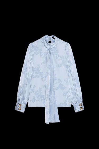 SATIN-FINISH JACQUARD SHIRT WITH BOW - Light blue by Zara - Image 0