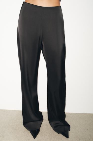 PANTALON SATINÉ TAILLE HAUTE - Noir de Zara - Image 1