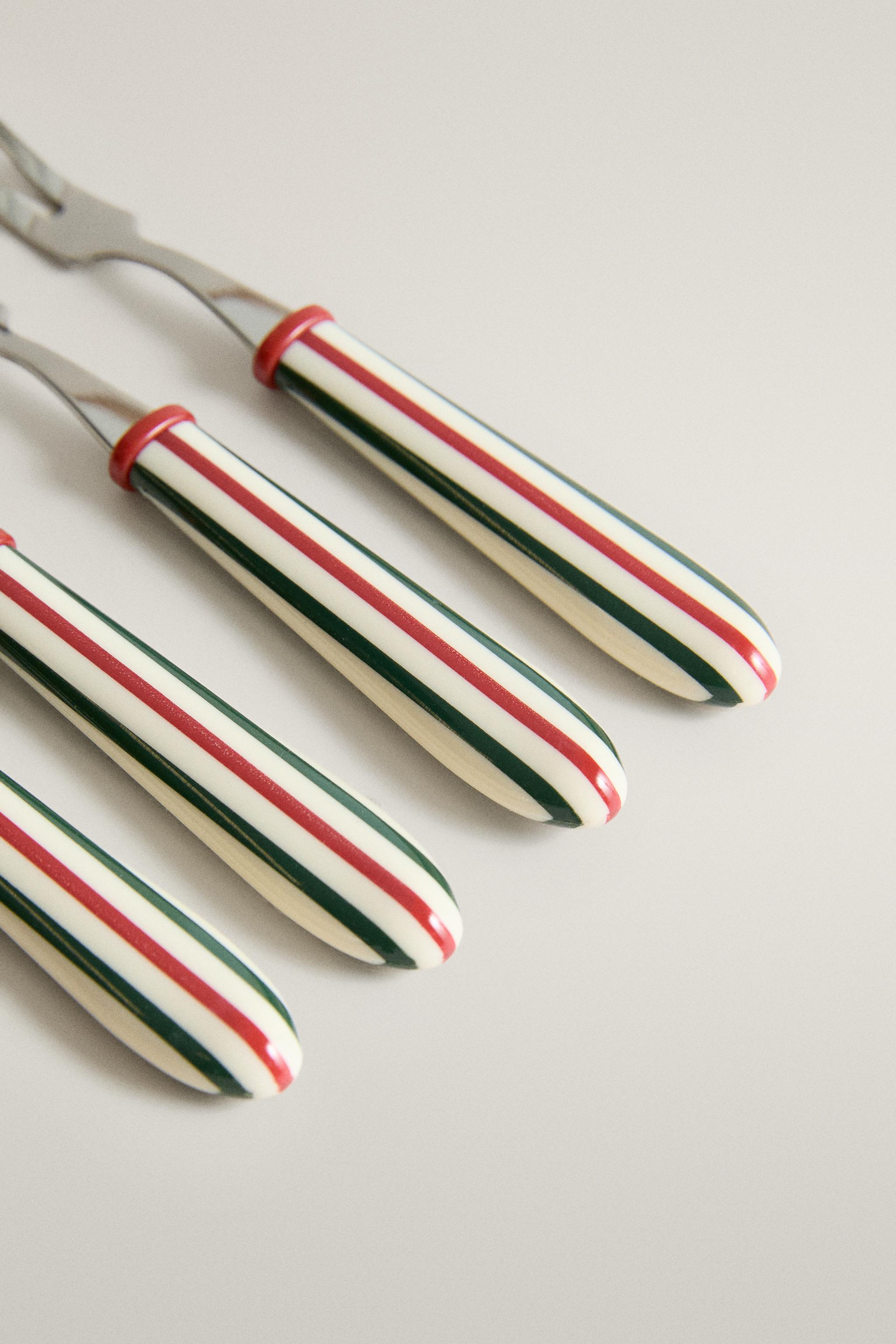 PACK OF STRIPED CHRISTMAS APPETIZER FORKS (PACK OF 6)