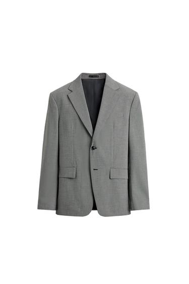 Zara REGULAR FIT HOUNDSTOOTH SUIT JACKET - Black / White
