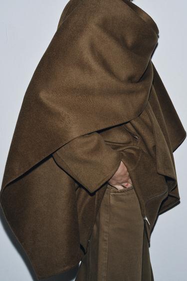 WOOL CAPE COAT ZW COLLECTION - Khaki by Zara - Image 4