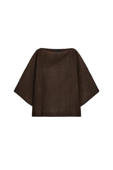 سترة محاكة بياقة مطوية - بني الخاص بـ Zara