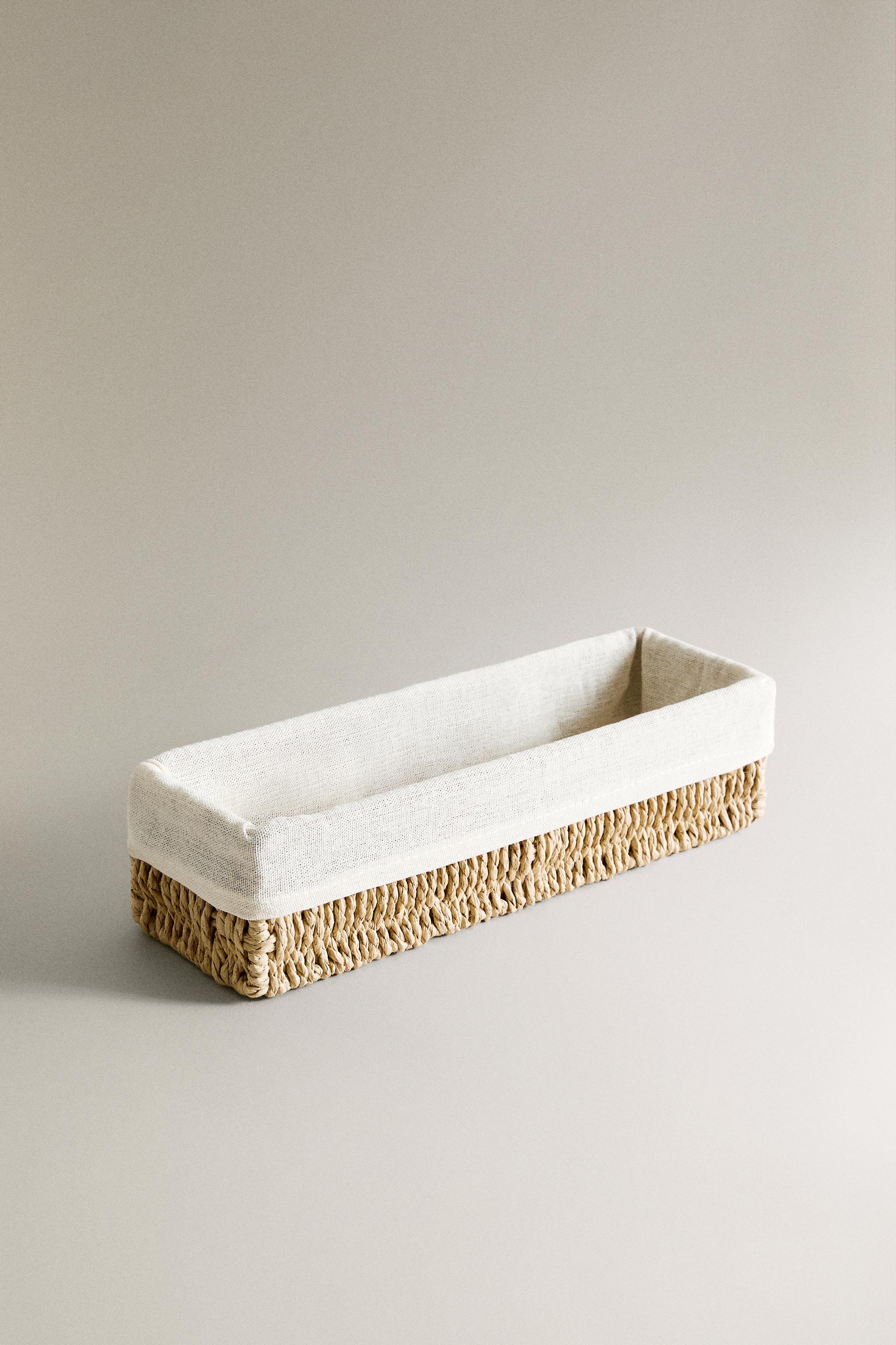 ELONGATED COTTON LINED BASKET — Light beige