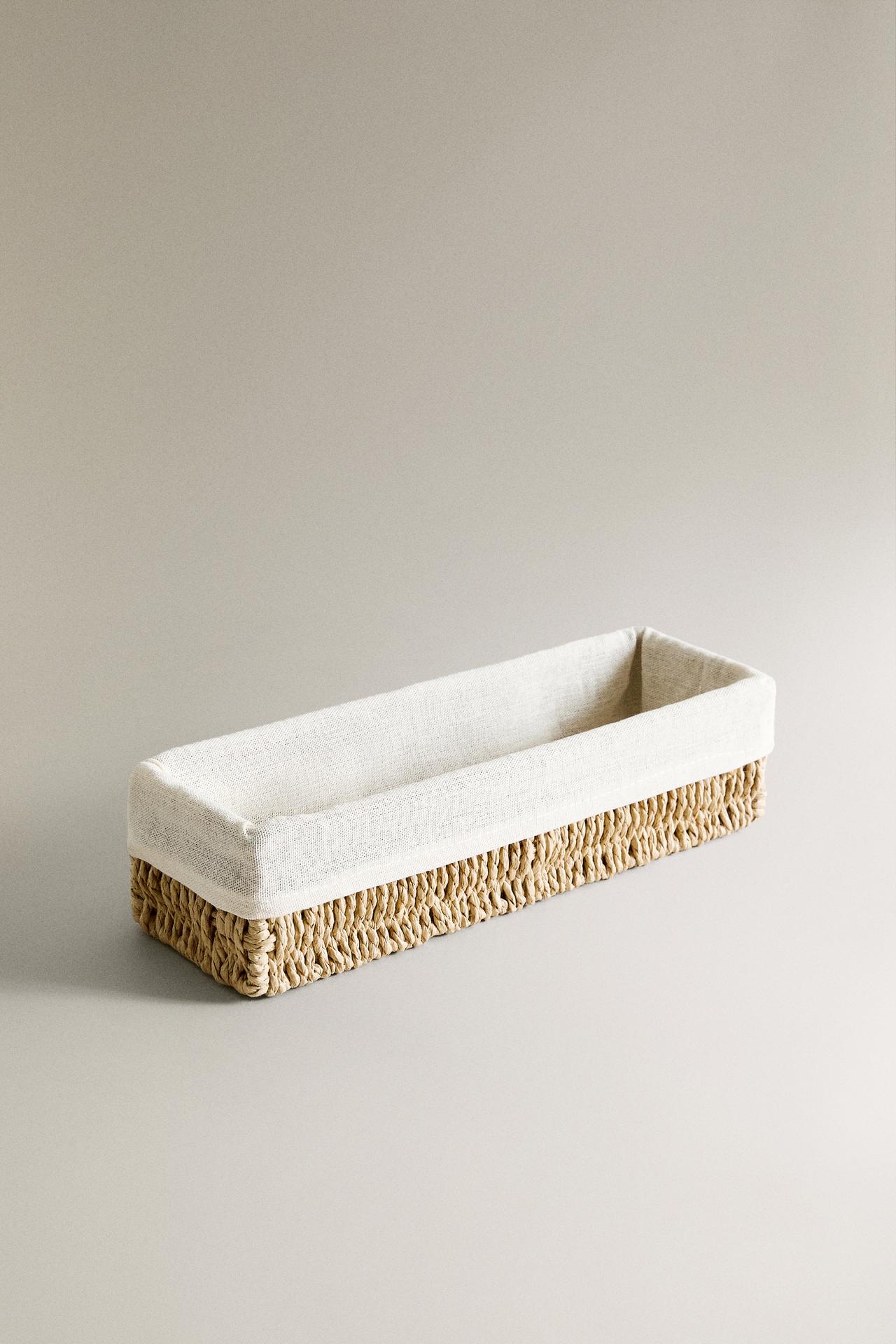 ELONGATED COTTON LINED BASKET — Light beige