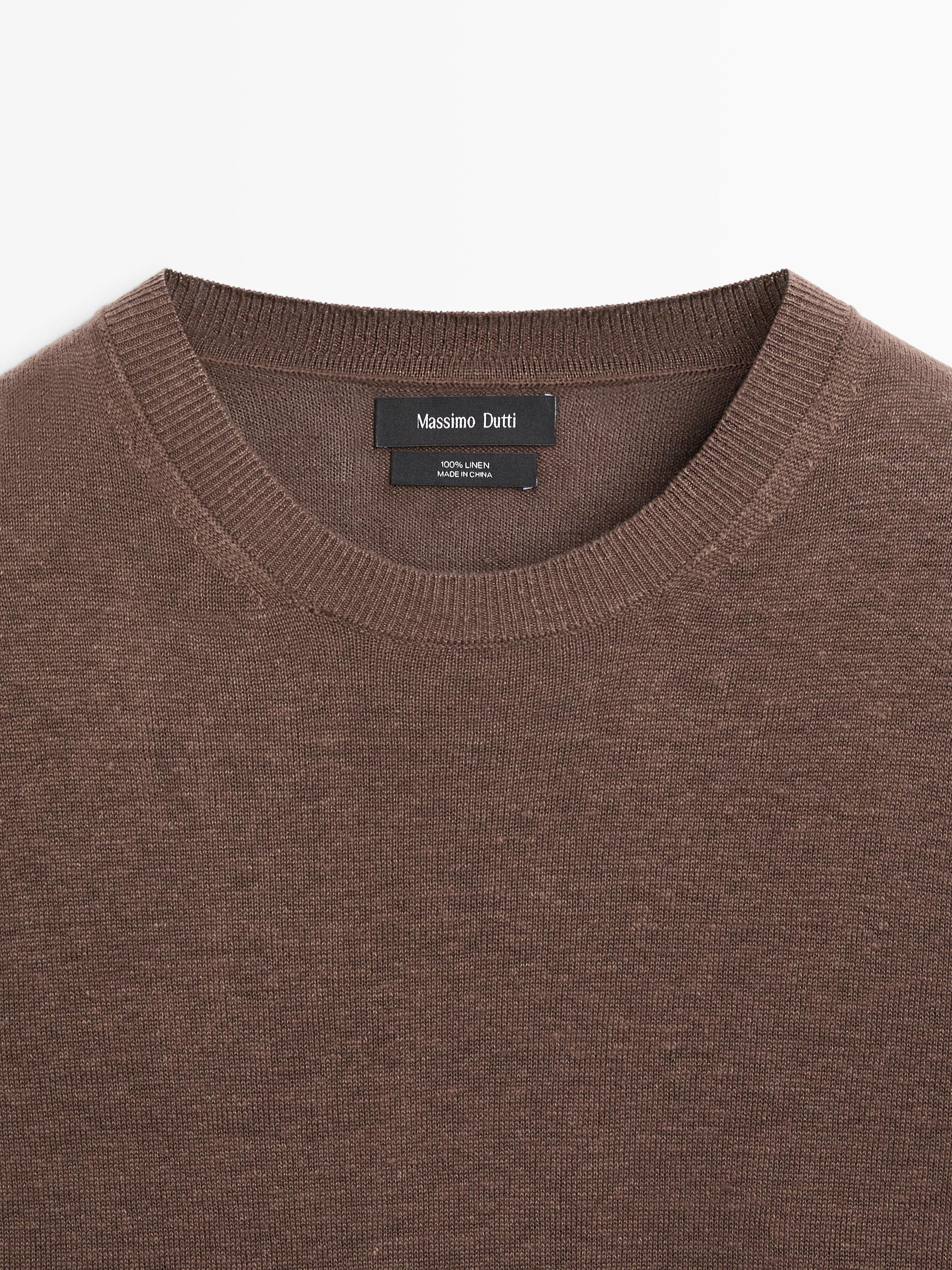 100% linen knit crew neck sweater