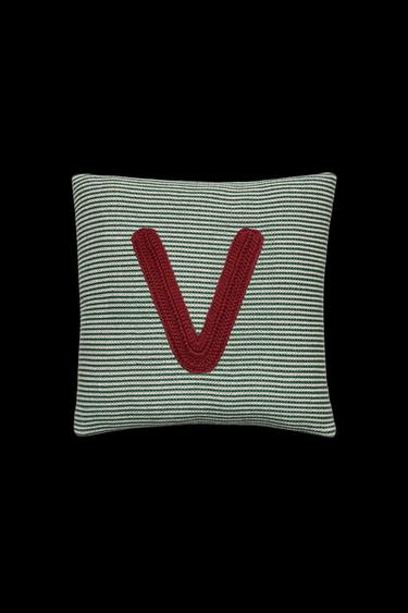 Zara CHILDREN'S EMBROIDERED LETTER V THROW PILLOW - Green