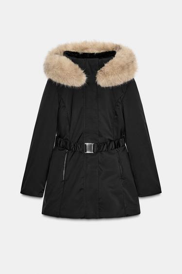 PUFFER JACKET WITH FAUX FUR HOOD, WATER AND WIND PROTECTION - Black by Zara - Image 0