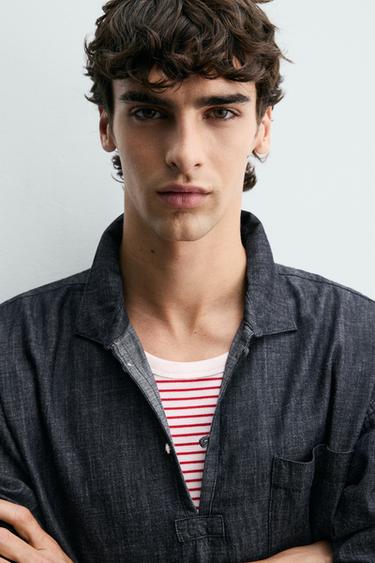 RELAXED FIT DENIM POLO SHIRT - Indigo by Zara - Image 4