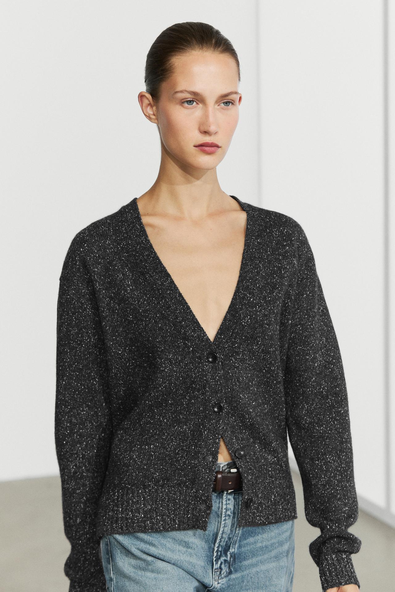 Wool and cashmere flecked knit cardigan — Anthracite Gray