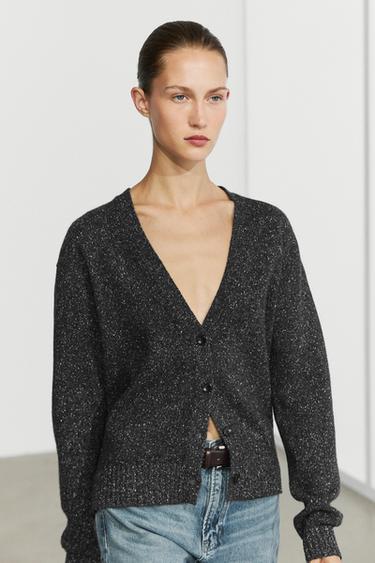 Wool and cashmere flecked knit cardigan — Anthracite Gray 2