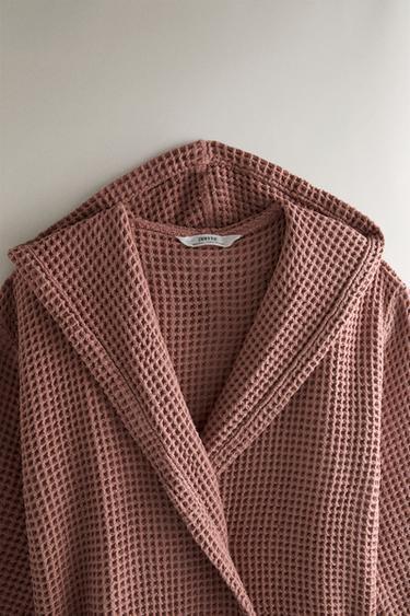 WAFFLE-KNIT COTTON BATHROBE — Pale pink 2