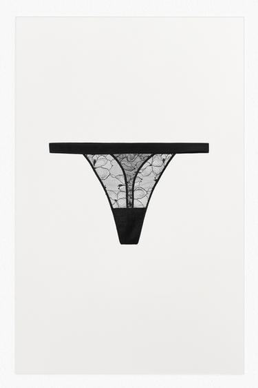 Zara ČIPKASTE TANGA GAĆICE – Crna
