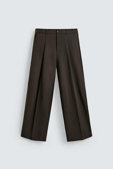 PLEATED WIDE-LEG TROUSERS - Brown by Zara