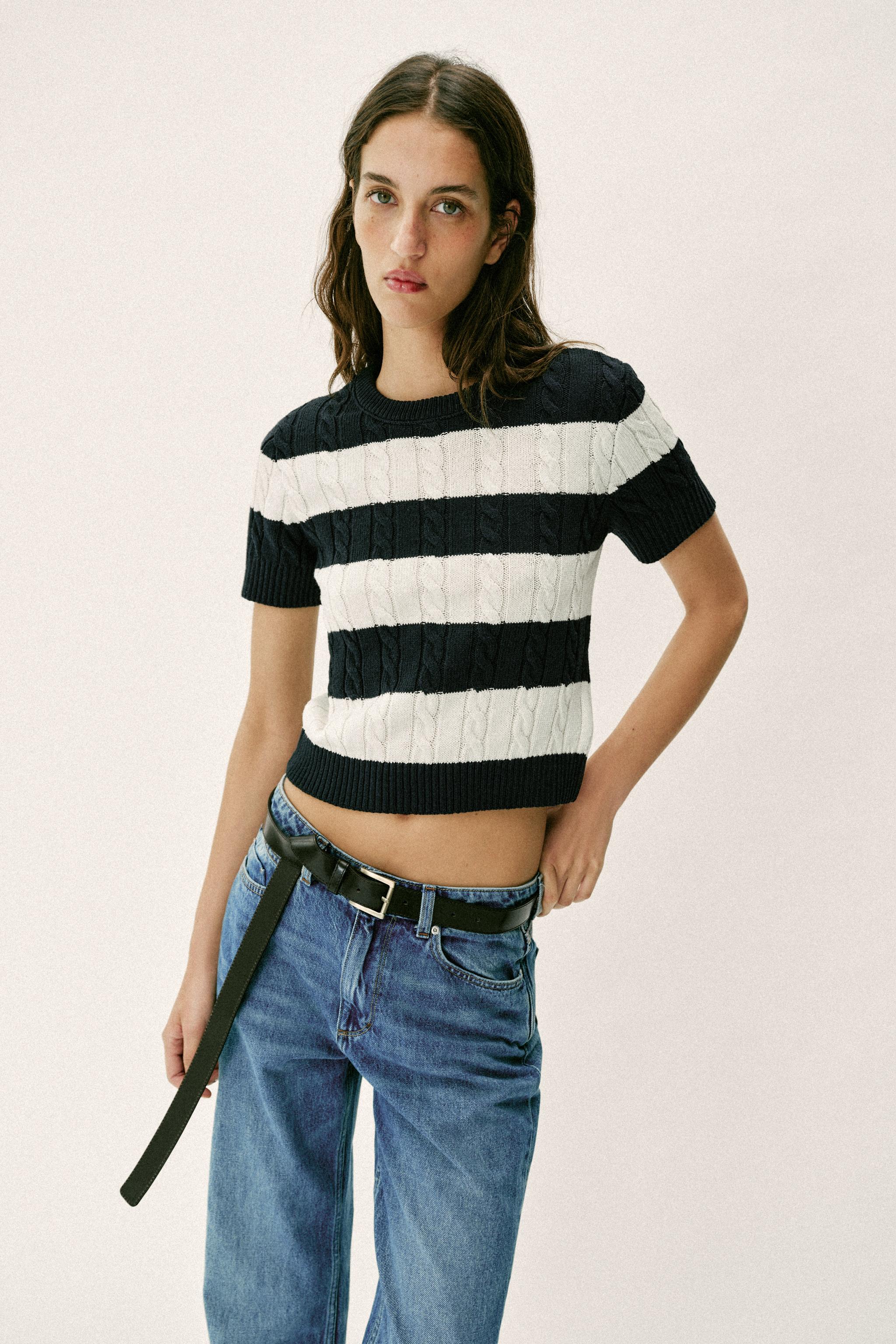 CABLE KNIT STRIPED JUMPER