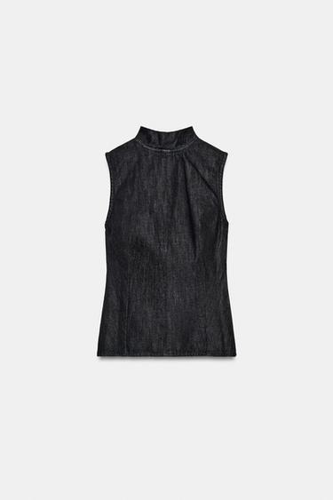 TRF DENIM HALTER TOP WITH TIE DETAIL - Dark indigo by Zara - Image 6