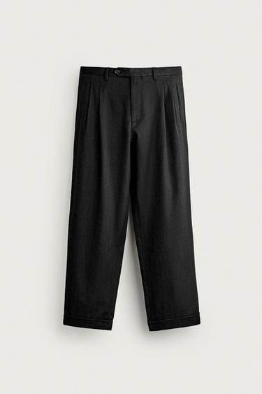 RELAXED FIT STRIPED SUIT PANTS — Black 1