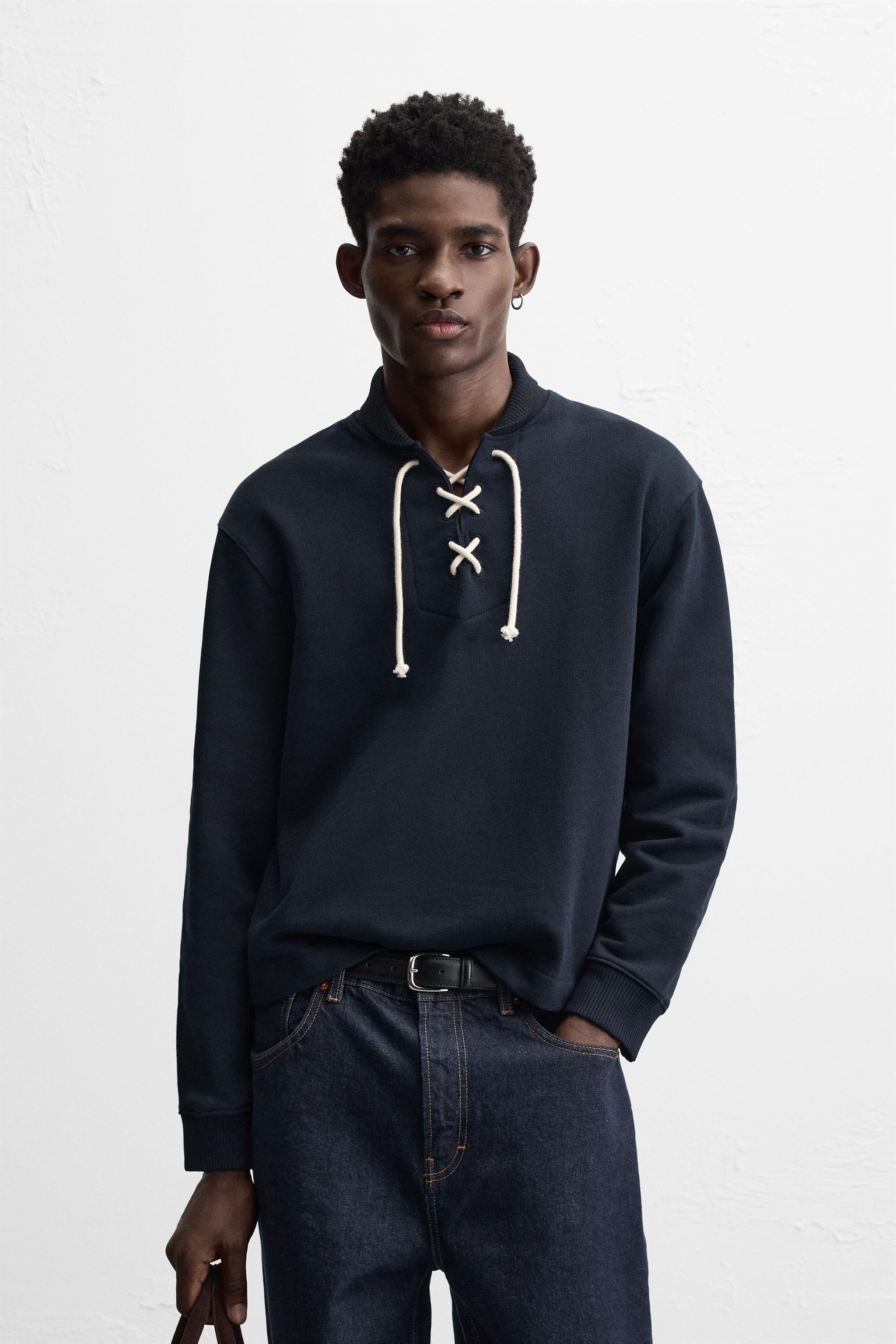 ★ZARA★ CONTRAST DRAWSTRING SWEATSHIRT TEXT WASHED SWEATSHIRT - Dark anthracite | ZARA United States