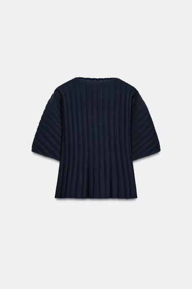 TOP ME THURJE LLASTIK MËNGË TË FRYRA - Blu marinari nga Zara