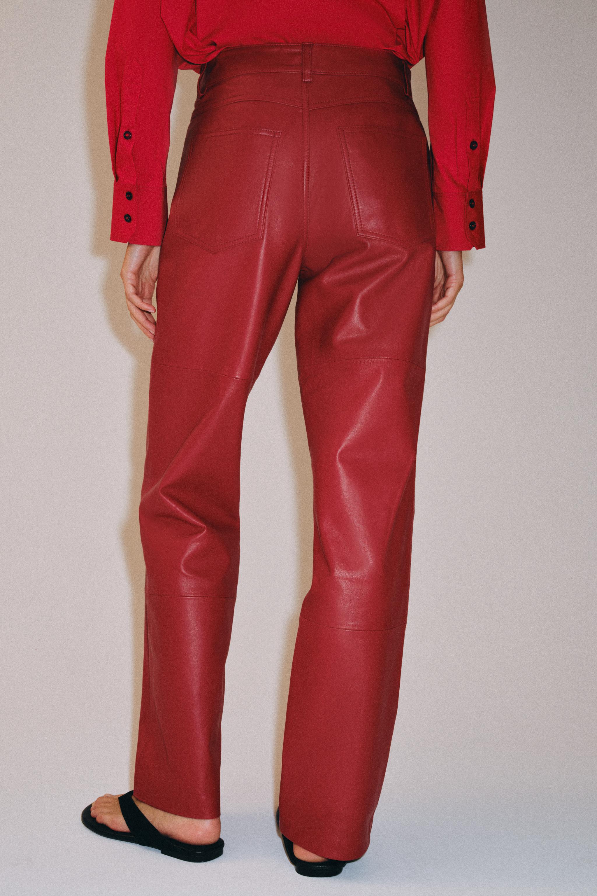 ZW COLLECTION LIMITED EDITION 100% LEATHER PANTS - Red | ZARA