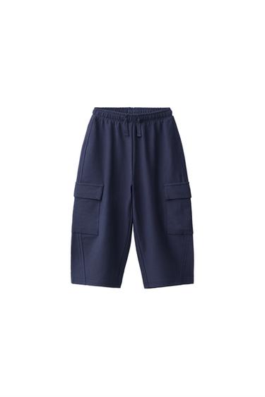 Zara INTERLOCK CARGO PANTS - Navy blue