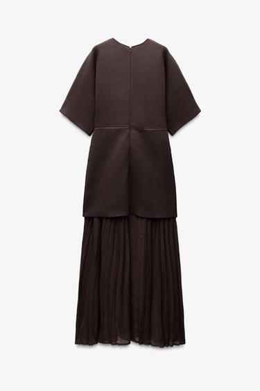 ROBE PLISSÉE EN MAILLES À MATIÈRES VARIÉES - Marron de Zara - Image 5