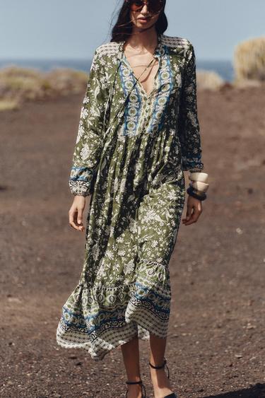 ROBE MI-LONGUE IMPRIMÉE - Multicolore de Zara - Image 1