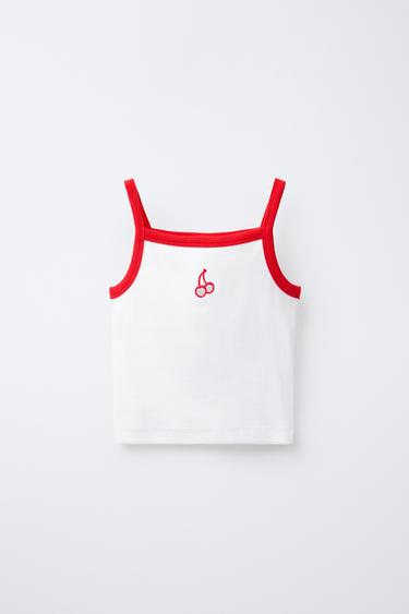 Zara CHERRY CUT-OUT RIBBED TOP - White - Image 0