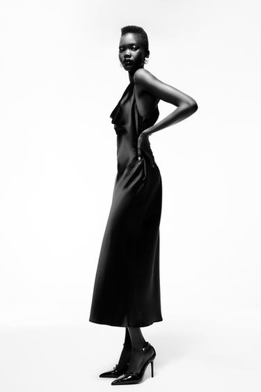 VESTIDO MIDI ACETINADO - Preto da Zara - Imagem 0