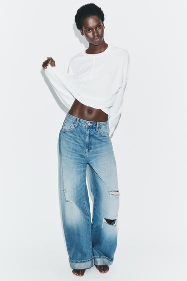 JEANS TRF BAGGY FOLDED ROTOS - Índigo de Zara