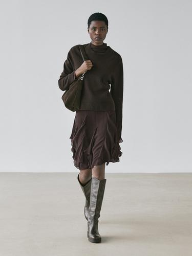 Zara Asymmetric skirt with ruffles - Brown - Image 0