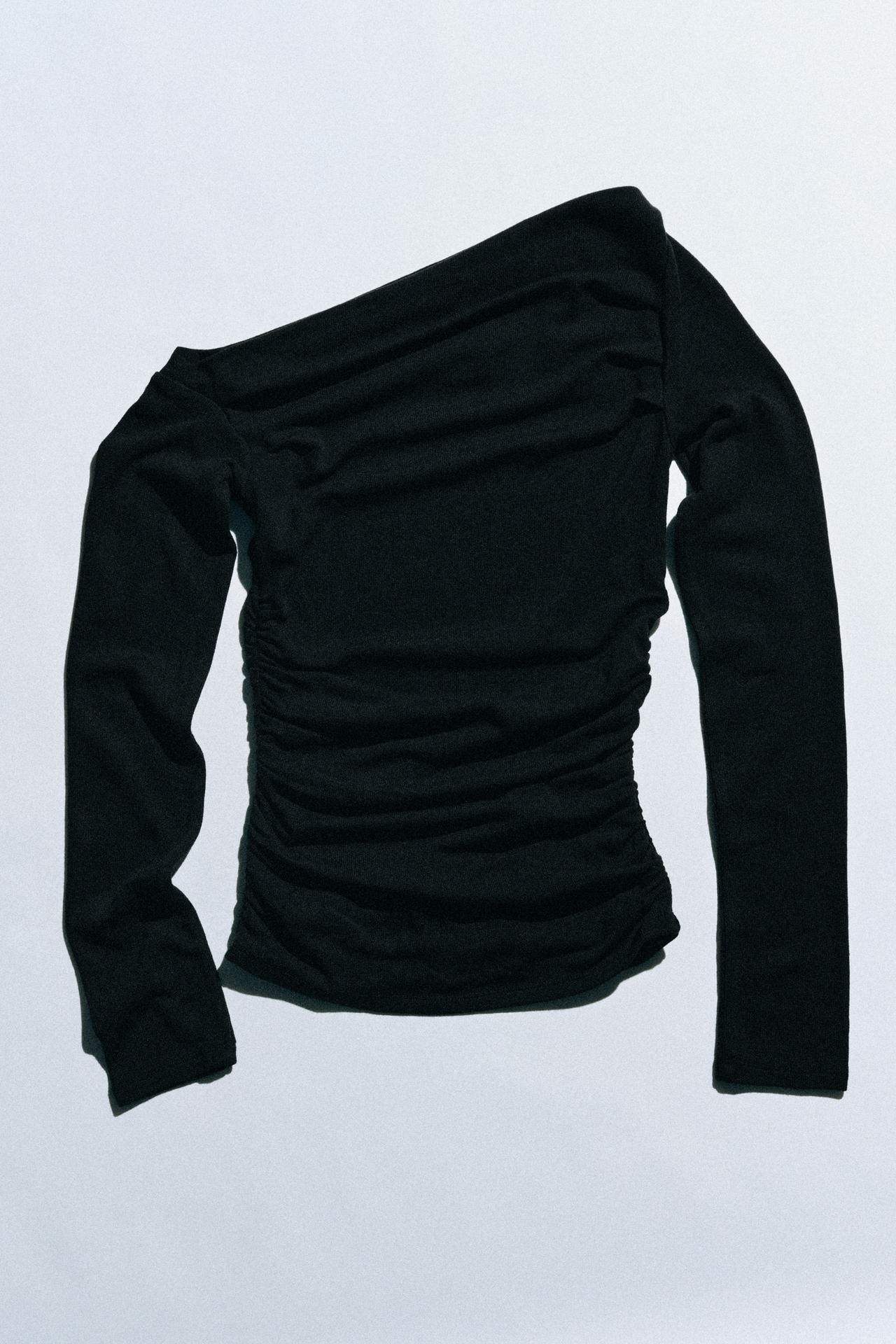 ASYMMETRICAL DRAPED TOP — Black
