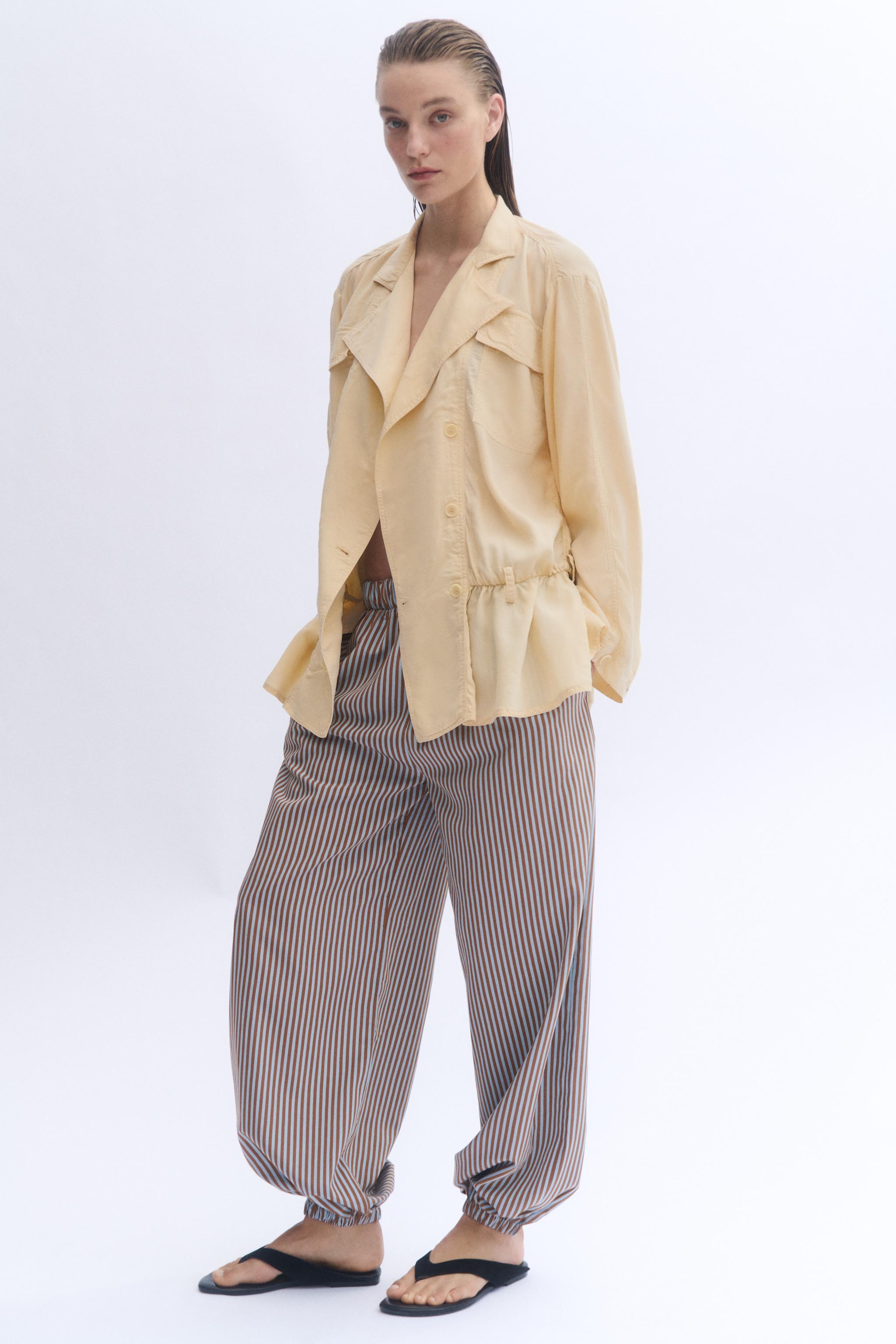ZW COLLECTION STRIPED BALLOON PANTS — Brown-Blue