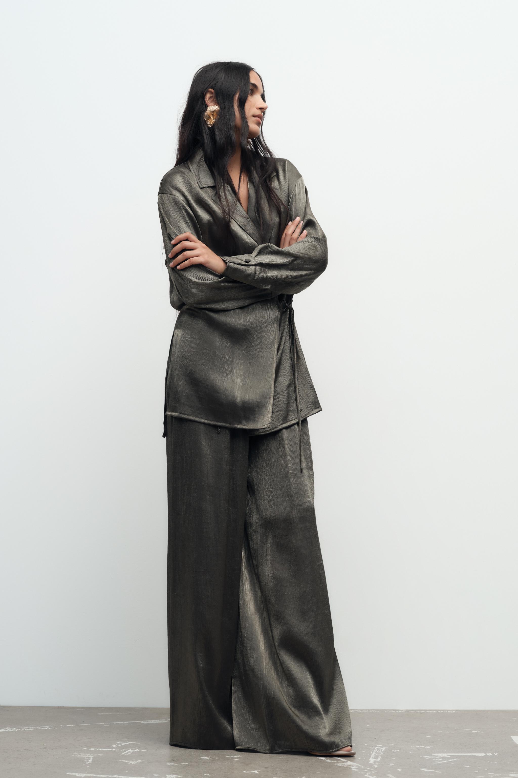新作揃え シャイニー仕上げワイドレッグパンツ - オールドゴールド | ZARA パンツ