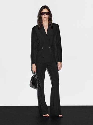 Americana corta cruzada mezcla lana - Negro de Zara - Imagen 0