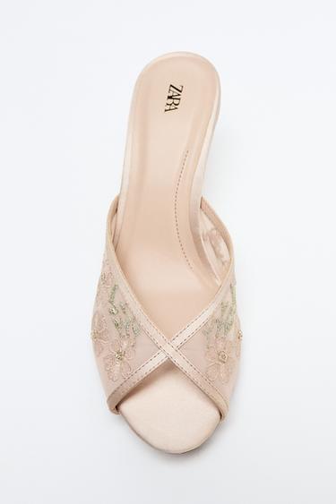 EMBROIDERED MESH MULE HEELS - Pink by Zara