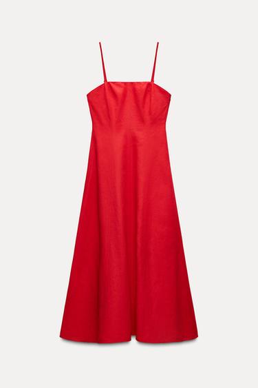 VESTIDO MIDI TIRANTES - Rojo de Zara