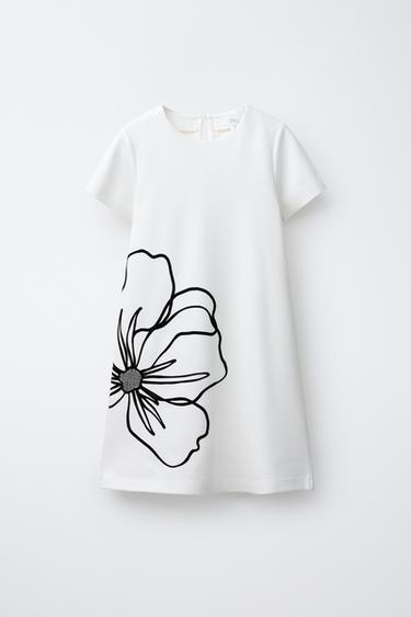 FLOCKED FLOWER DRESS - Ecru by Zara