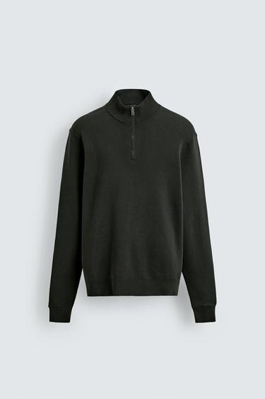 COTTON QUARTER-ZIP JUMPER - Green by Zara