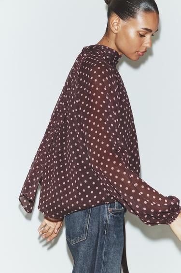 Zara POLKA DOT PRINT BLOUSE - Eggplant