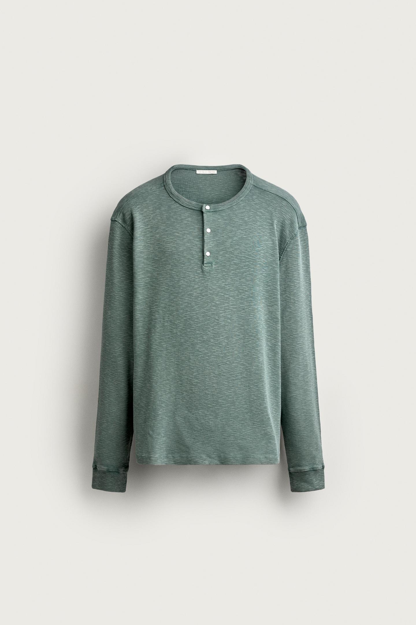 Мужская футболка Zara Relaxed Fit Henley, цвет: Светлый синий — фото 7