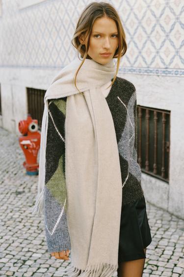 SCIARPA MORBIDA CON FRANGE - Ghiaccio di Zara