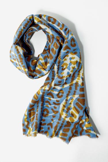 COTTON PRINT SCARF - Blue by Zara
