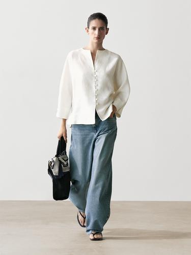 Zara Linen jacket with button details - Oyster-white - Image 0