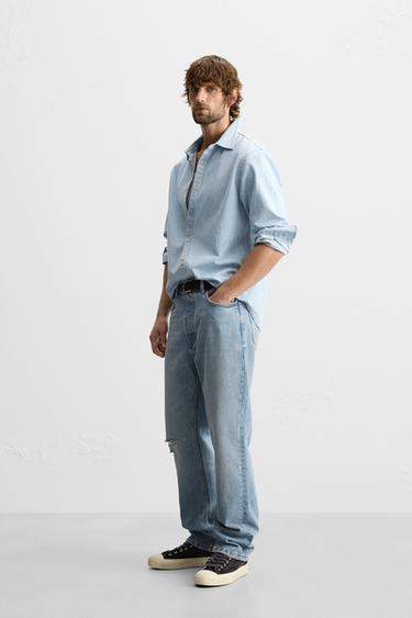 CHEMISE EN JEAN DÉLAVÉ - Bleu clair de Zara - Image 4