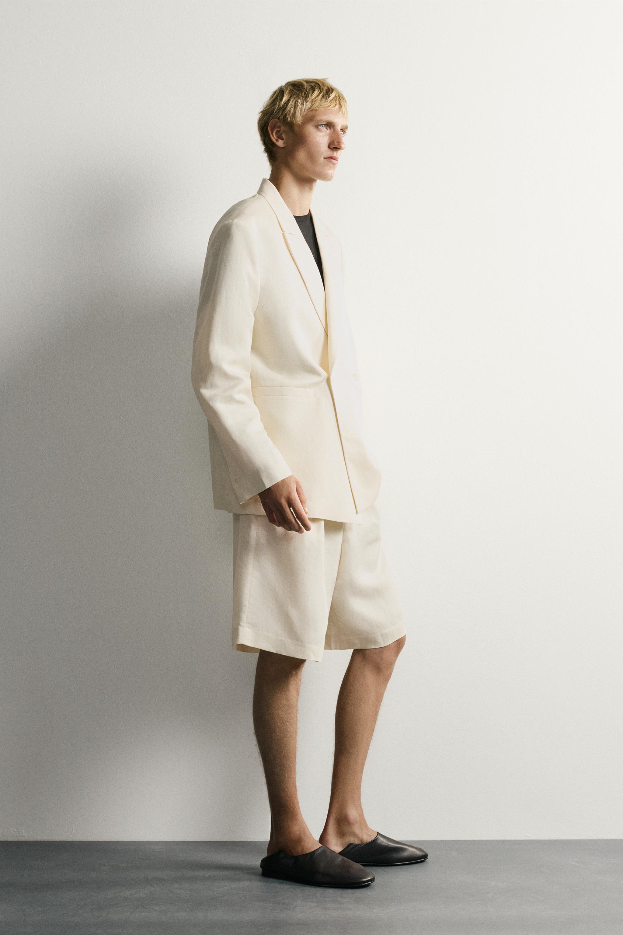 Мужские пиджаки Zara VISCOSE - LINEN DOUBLE-BREASTED BLAZER — фото 4