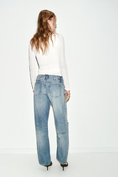 Z1975 STRAIGHT LOW-RISE RIPPED JEANS - Indigo by Zara - Image 6